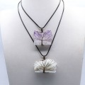 Druzy Amethyst Silce Handmade Wrapped Brass Wire life of tree Pendant Necklace 45cm Black Cord