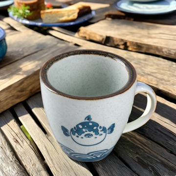 CHAODA High Quality Fish Blue Glazed Ceramic Mug