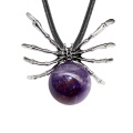 Amethyst 16MM Ball Antique Silver Spider Pendant (47x40mm) Necklace 45cm Black Cord