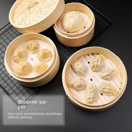 Round Air Fryer and Baking Steamer Paper: Perforated Parchment for Steaming Dim Sum and Other Foods