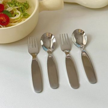 Custom Logo Stainless Steel Food-Grade Cutlery Set - Minimalist Design Kids Training Spoon and Fork Set SUS 304