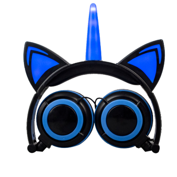 Fones de ouvido dobráveis ​​ajustáveis ​​com LED de orelha de gato de unicórnio brilhante