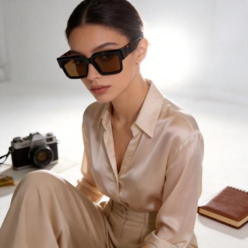 Wide Temple Gradient Square Frame Acetate Sunglasses ME2027