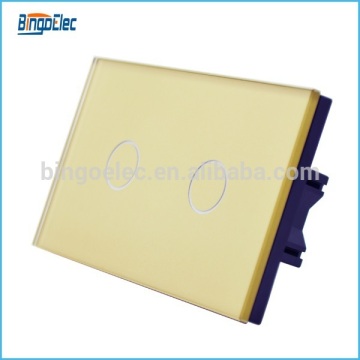 240V Golden color toughed glass 2gang touch sensitive switch