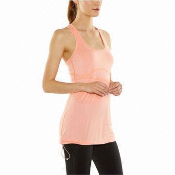 Peach Amber Women's Sports Tops, Sleeveless, Made of 81% Polyester, 19% Spandex, Loop-on Shoulder