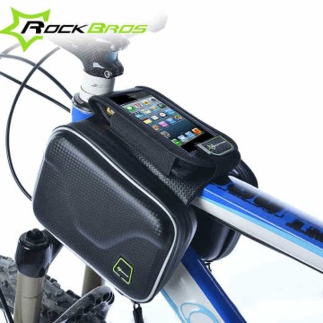 RockBros Carbon Pattern Waterproof Bike Bicycle Frame Front Head Top Tube Bag Cycling Pannier Cell Phone Smartphone bag