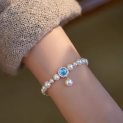 Aquamarine Pearl Girly Bracelet High End Luxury Bracelet
