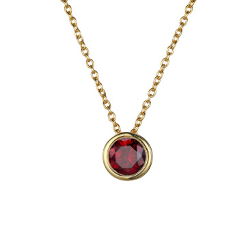 Roestvrijstalen licht luxe sleutelbeen ketting met strass en januari rode geboortesteen hanger