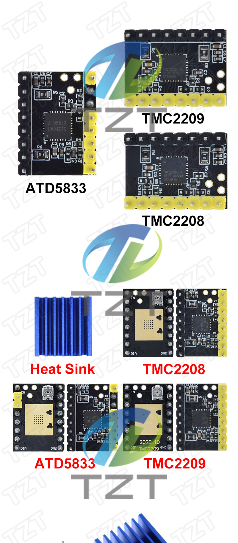 Tmc2208 Tmc2209 Atd5833 V2.0 방열판이있는 스테퍼 모터 드라이버 -2.5a 256 사일런트 3d 프린팅을 ...