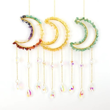 Wholesale Amethyst Crystal Suncatcher Moon Wind Chime for Decor