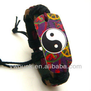 SKUB137 a pair of lover fishesTaichi print pattern braided leather bracelet wholesales oversea agent jewelry