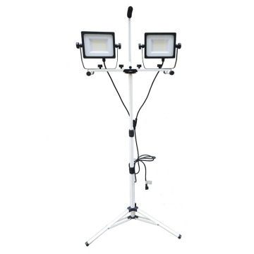 100W Dual-Head Weatherproof 14,000 Lumen Portable LED Flood Work Light with Metal Telescopic Tripod Stand and Rotating Function