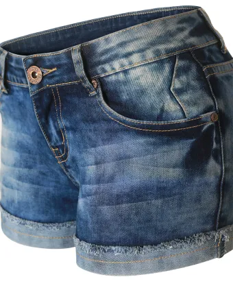 Elastic Roll Edge Hot Pants Ripped Denim Shorts Women Jeans