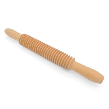 Beech Wood Corrugated Rolling Pin for Bulk Stracciatella Dough