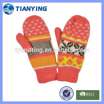 Kids orange colors jacquard machine mittens and gloves