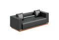 Modern Office Furniture โซฟาหนังสีดำ ขาไม้