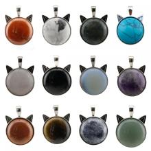 Gemstone Cat Round Stone Coste de piedra natural Crystal Animal Cat Pilation Charm Costo para joyas de bricolaje que hace una nueva llegada