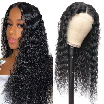 Supplier 100%Peruvian Young Girl Virgin Lace Wig Deep Wave 4X4 Lace Closure Human Hair Wig Pre Plucked Baby Hair For Black Women