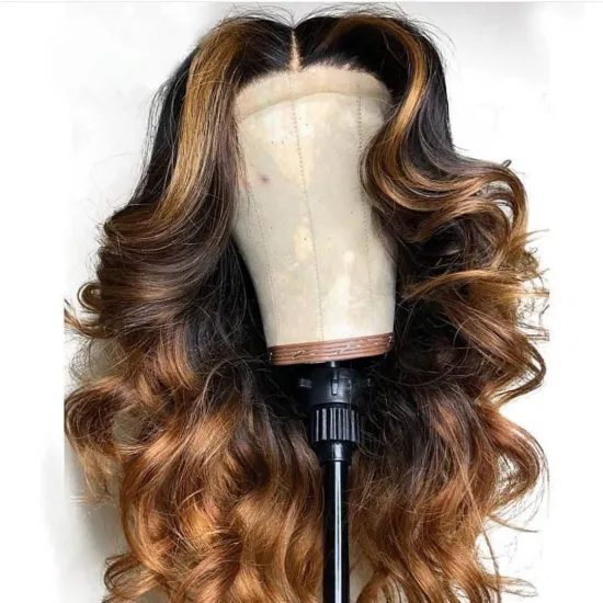 Honey Blonde 30 Inch Long Straight Brown 13X6 Transparent Lace Highlighted Human Hair Wigs 10a Highlight Body Wave Hair Full Wig