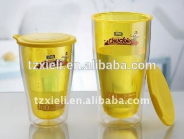 Promotion Double Layer Cup,Double Wall Plastic Cup With Lid,Plastic cold water cup