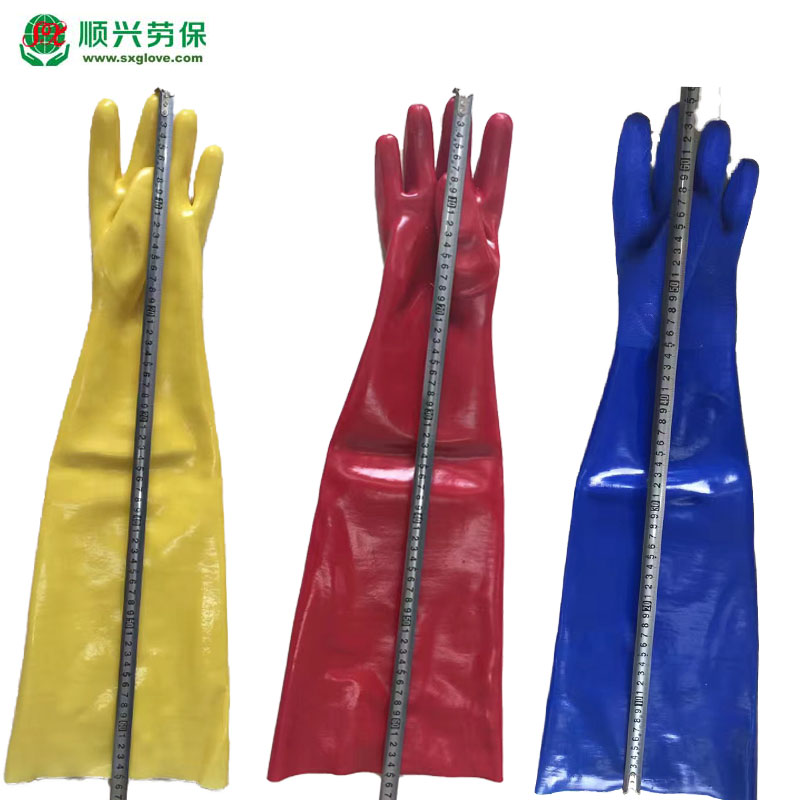 Bule PVC gloves sandy finish interlock liner 23"