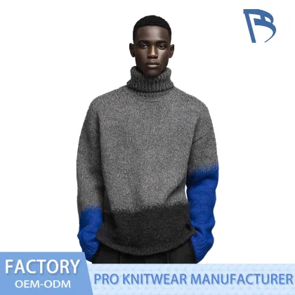 Grey-Blue Gradient Turtleneck Knit Sweater