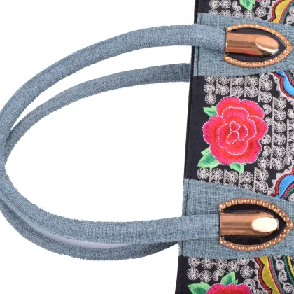 canvas beach bag custom flower embroidery women handbag
