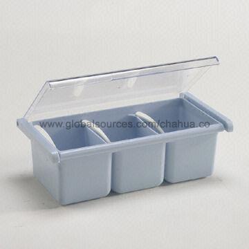 Plastic 3-bowl Condiment Set, Made of PP and PS, Used as Condiment Dispenser, w/ 3 Spoons