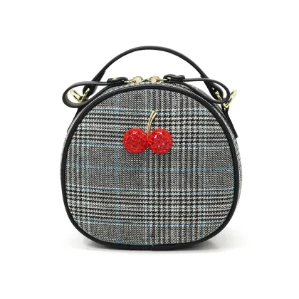 Lovely Cherry Houndstooth Round Shape Small Sling Bag