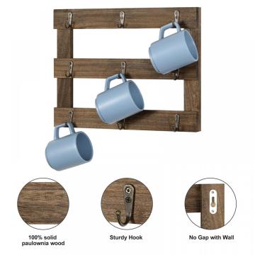 Wooden Key Holder Mug Rack for Wall