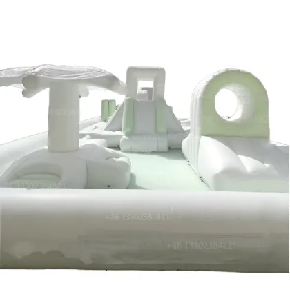 White Outdoor Inflatable Obstacle Race and Soft Play Equipment, Including Water Slide Pools for Kindergartens