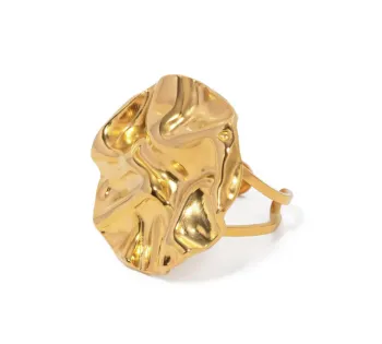 J&D Design Lave Opening Ring 18k PVD Gold Plated Stainless Steel Tarnish Free Round Irregular Open Ring For Women