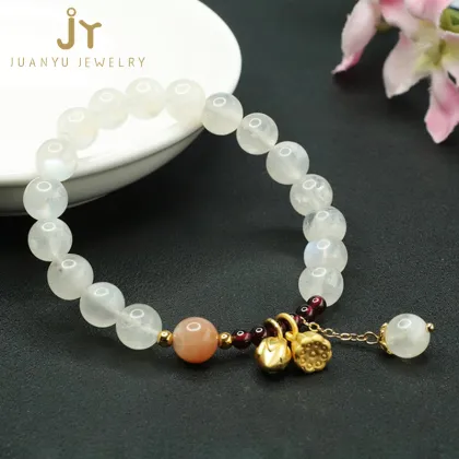 Lotus Shape Healing Crystal Bead Bracelets: Garnet, Crystal, and Moonstone Jewelry