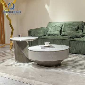 Table basse de miroir latéral éthiopien élégant en laiton et en acier inoxydable ensemble par Qiancheng