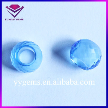 Big Hole Light Blue Faceted Glass Gemstone Rondelle Beads for Bracelet