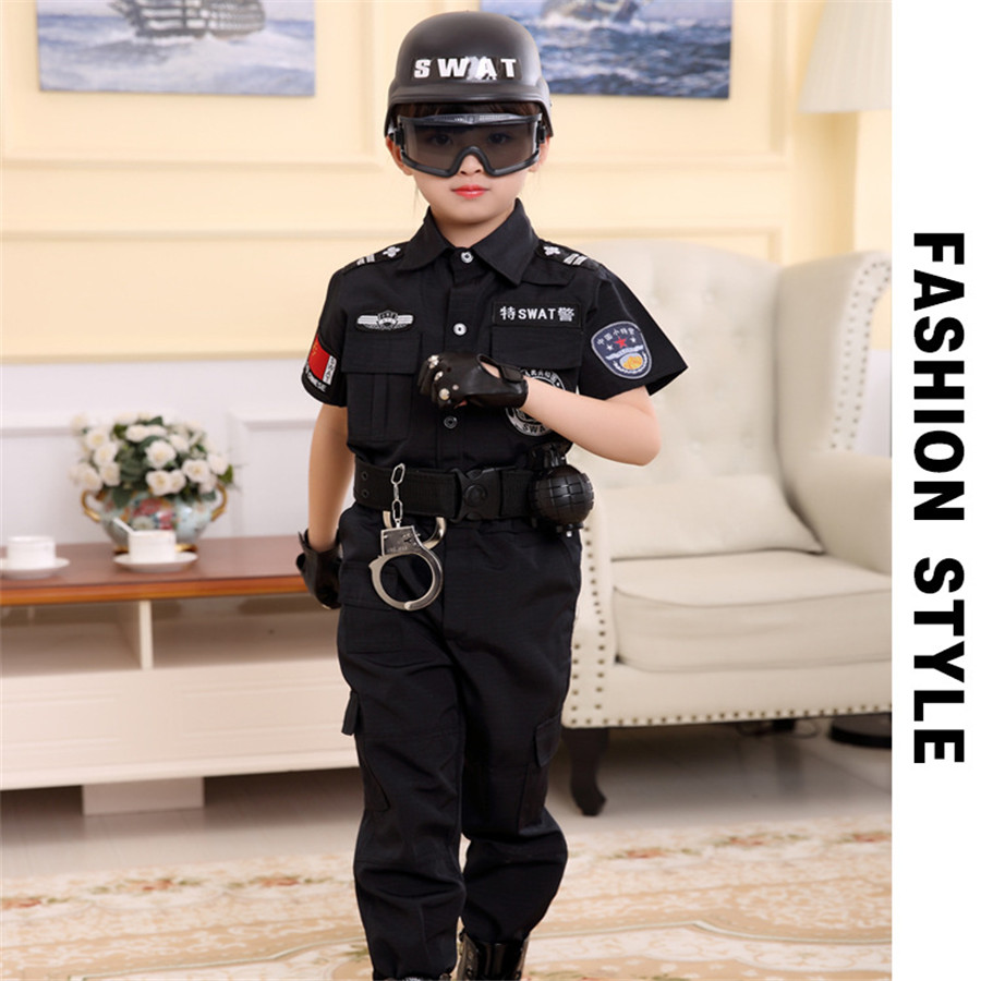 Children Traffic Police Cop Cosplay Costumes Policemen Uniform Girls Pleated Skirt Student Team Halloween Party Performance