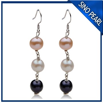 AA 8-9MM Near Round Three Natural Colors 925 Silver Freshwater Pearl Earrring PE009
