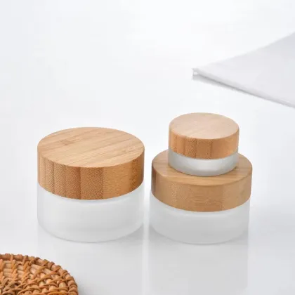 Frosted Glass Jar Bamboo Cap