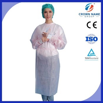 Disposable Pink Long Sleeves Knitted Cuffs Ladies Gown