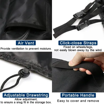 Waterproof Outdoor Storage Box Cover for Keter XXL 230 Gallon Deck Box - Black