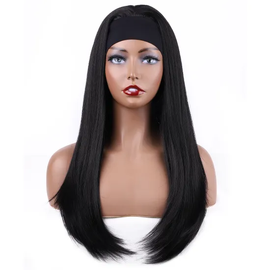Heat Resistant Good Quality Natural African Silky Black Long Straight Cheap Price Wholesale Synthetic Headband Wig