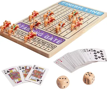 Wooden Horse Racing Game Toy with Durable Horses, Dice, and Cards for Kids and Family