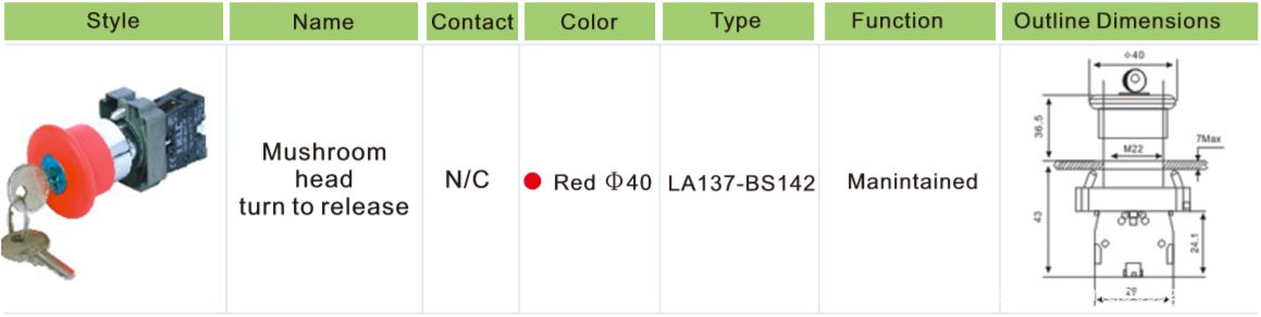 XB2-BS142 Pushbutton Switch with Key locked