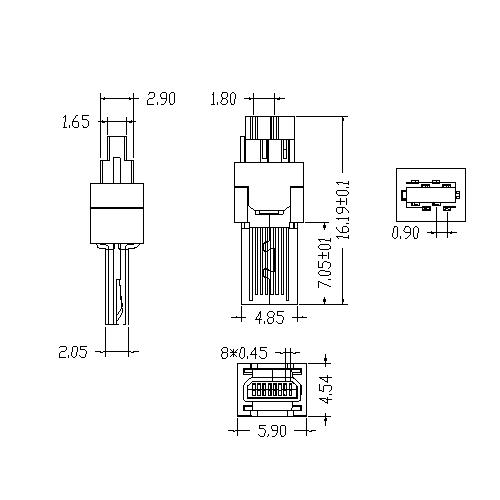 NUMS05-XXXXX (5)MINI USB 8P PLUG SOLDER CONNECTOR 