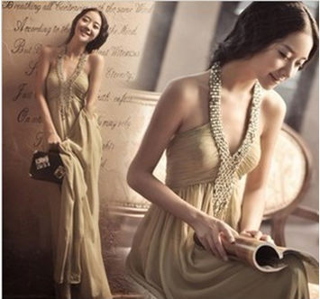 Sexy long back nail bead wedding dress halter dress 10