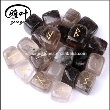 Natural Smoky Quartz Stone Engraved Tumbled Stone Rune Set