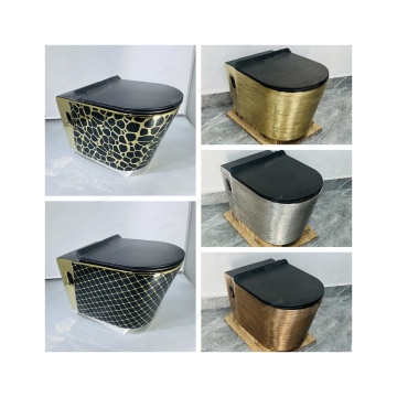 Golden Ceramic Wall Hung Toilet with Black Cover