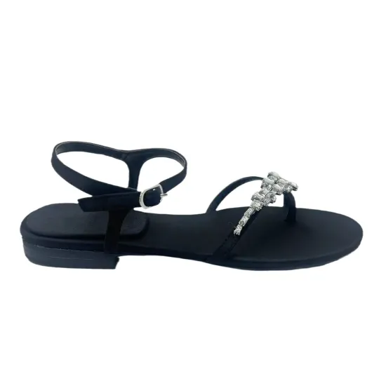 2024 Summer Collection: Famous ZA Shoes - Designer Silk Flat Slides Sandals in Black for Women, Available in Large Size 42
