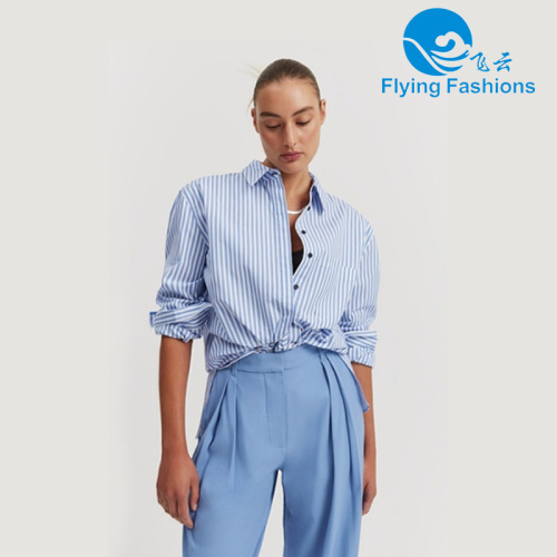 قميص قطن مخطط باللونين الأزرق والأبيض