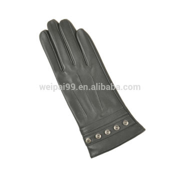 Gray little metal button decoration women sheepskin leather gloves